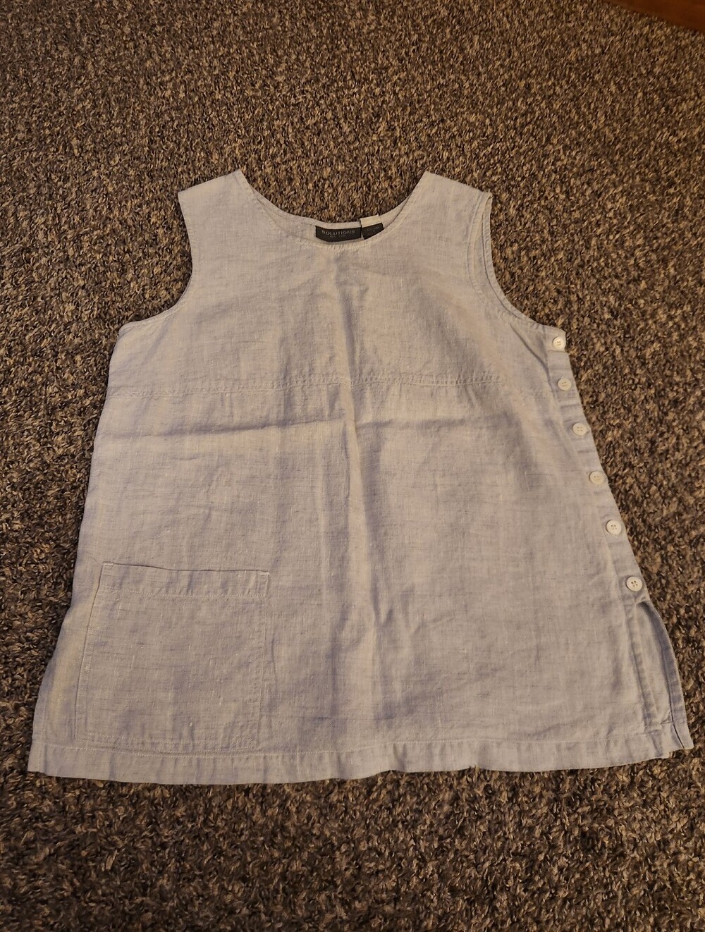 Solutions New York Linen Sleeveless Top Light Blue Medium